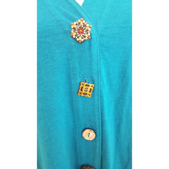Soft Surroundings Handkerchief Hem Artisan Button Top, Teal Blue, size small‎ - Picture 9 of 10